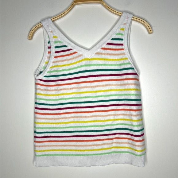 Loft Women's Size‎ Medium Button Front Sweater Tank Cotton Rainbow Stripe - Picture 2 of 7